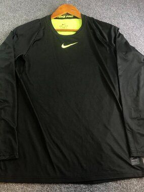Nike Pro Combat Pullover Mens Medium Black Neon Green Fitted Compression Gym